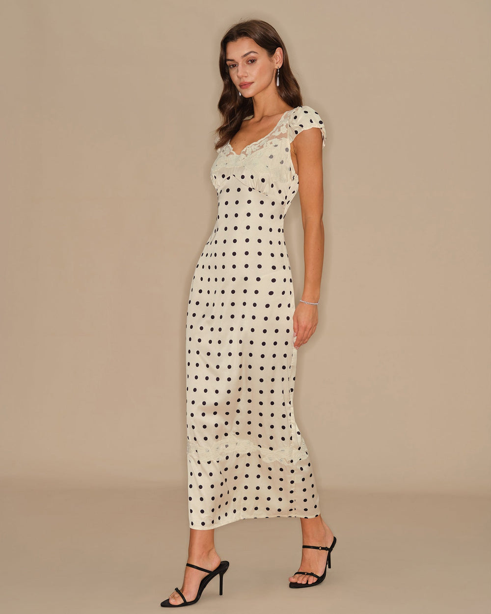 Apricot Polka Dot Lace Maxi Dress | Rihoas