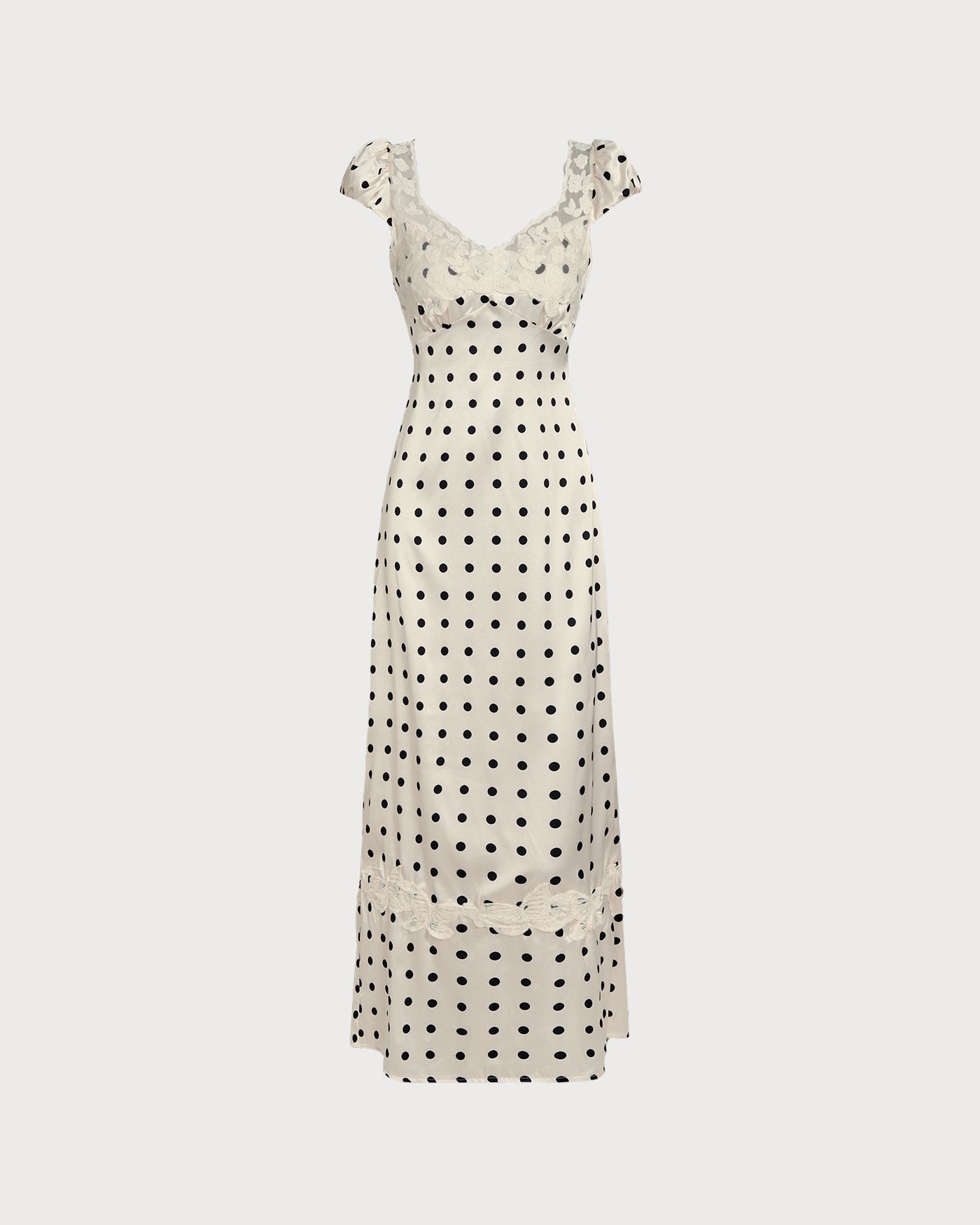 Apricot Polka Dot Lace Maxi Dress | Rihoas