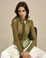 Green See Through Collar Shirt | Rihoas