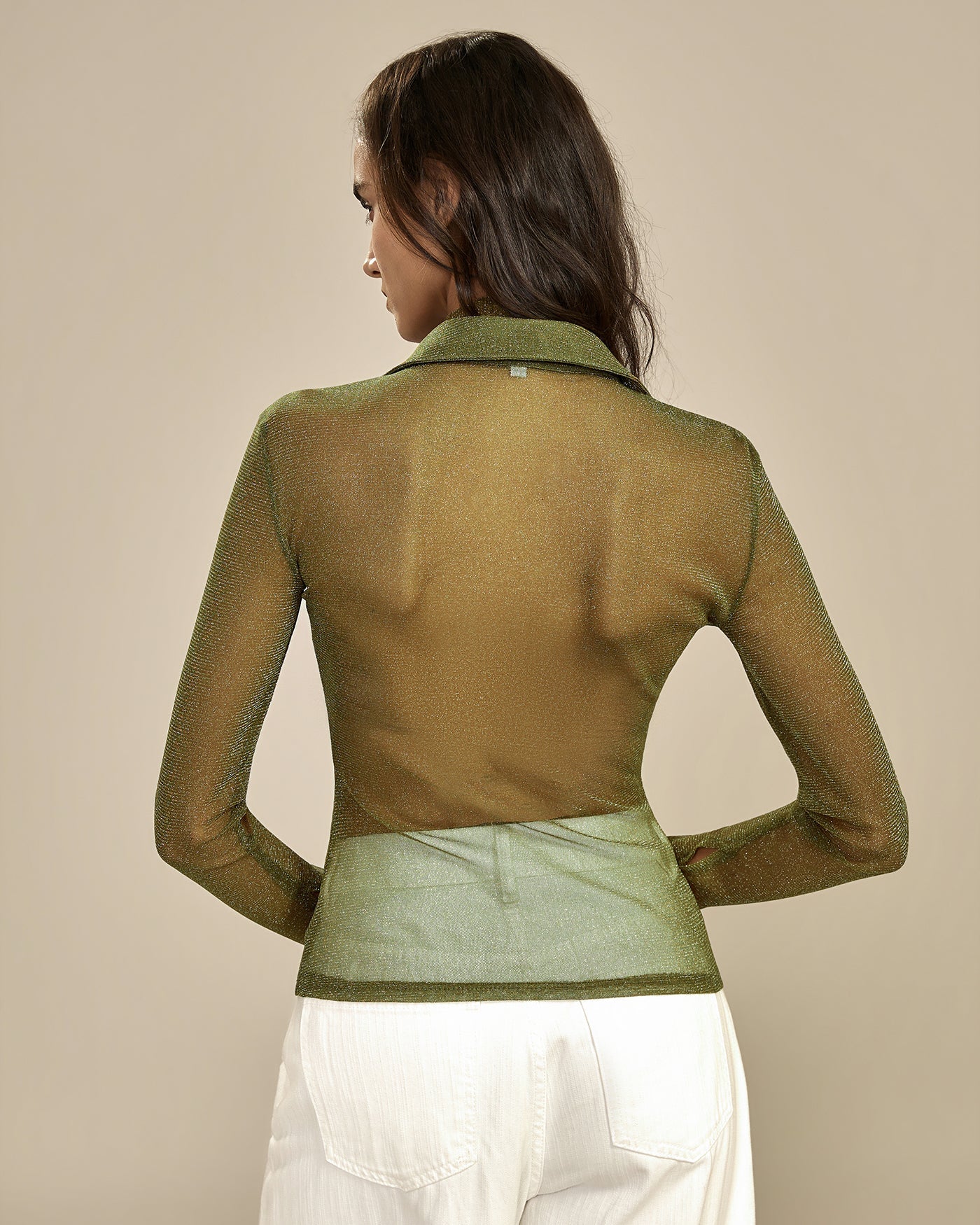Green See Through Collar Shirt | Rihoas