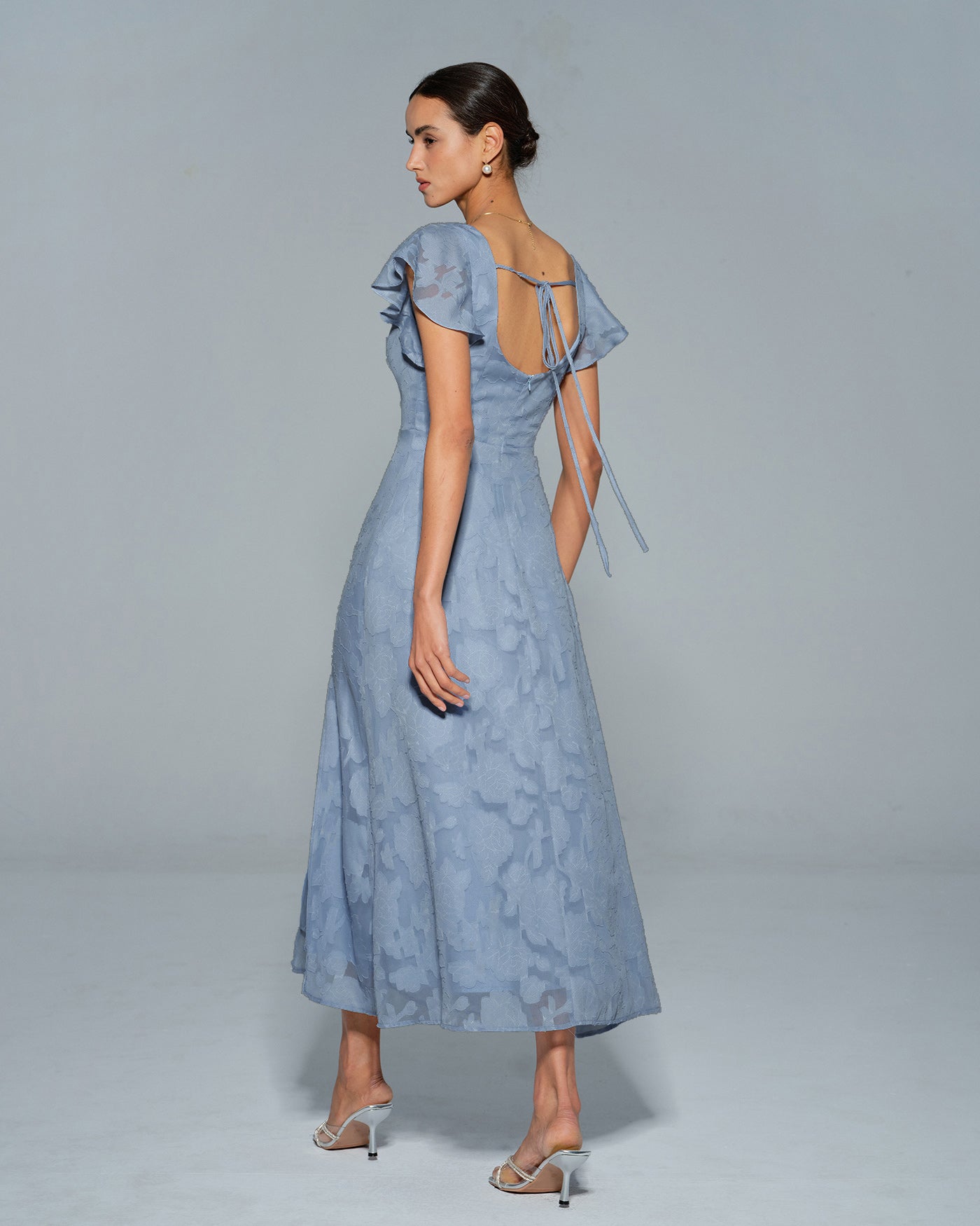 Blue Floral Square Neck Midi Dress | Rihoas