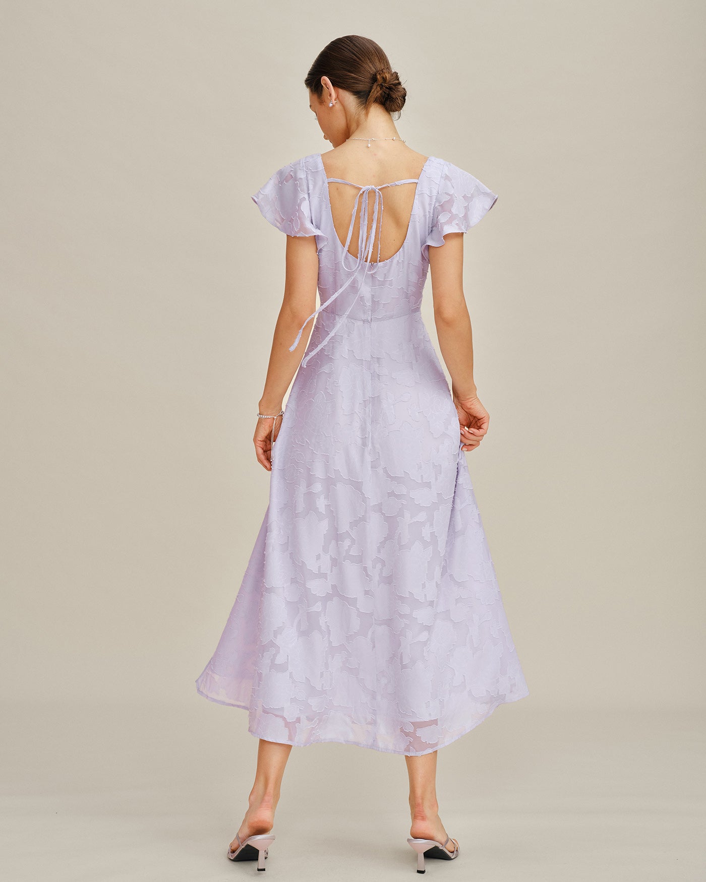 Purple Square Neck Jacquard Midi Dress | Rihoas