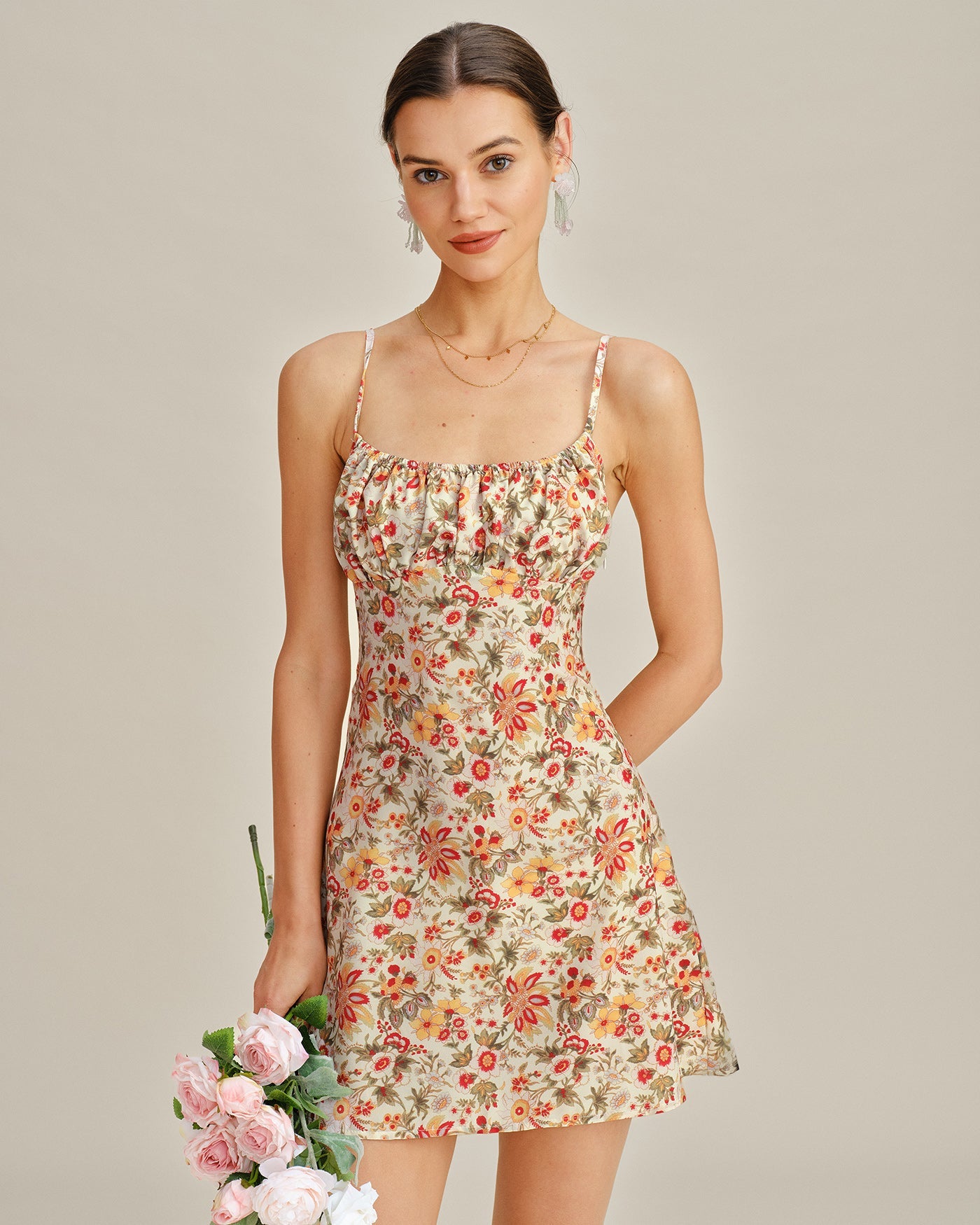 Floral Shirred Slip Mini Dress | Rihoas