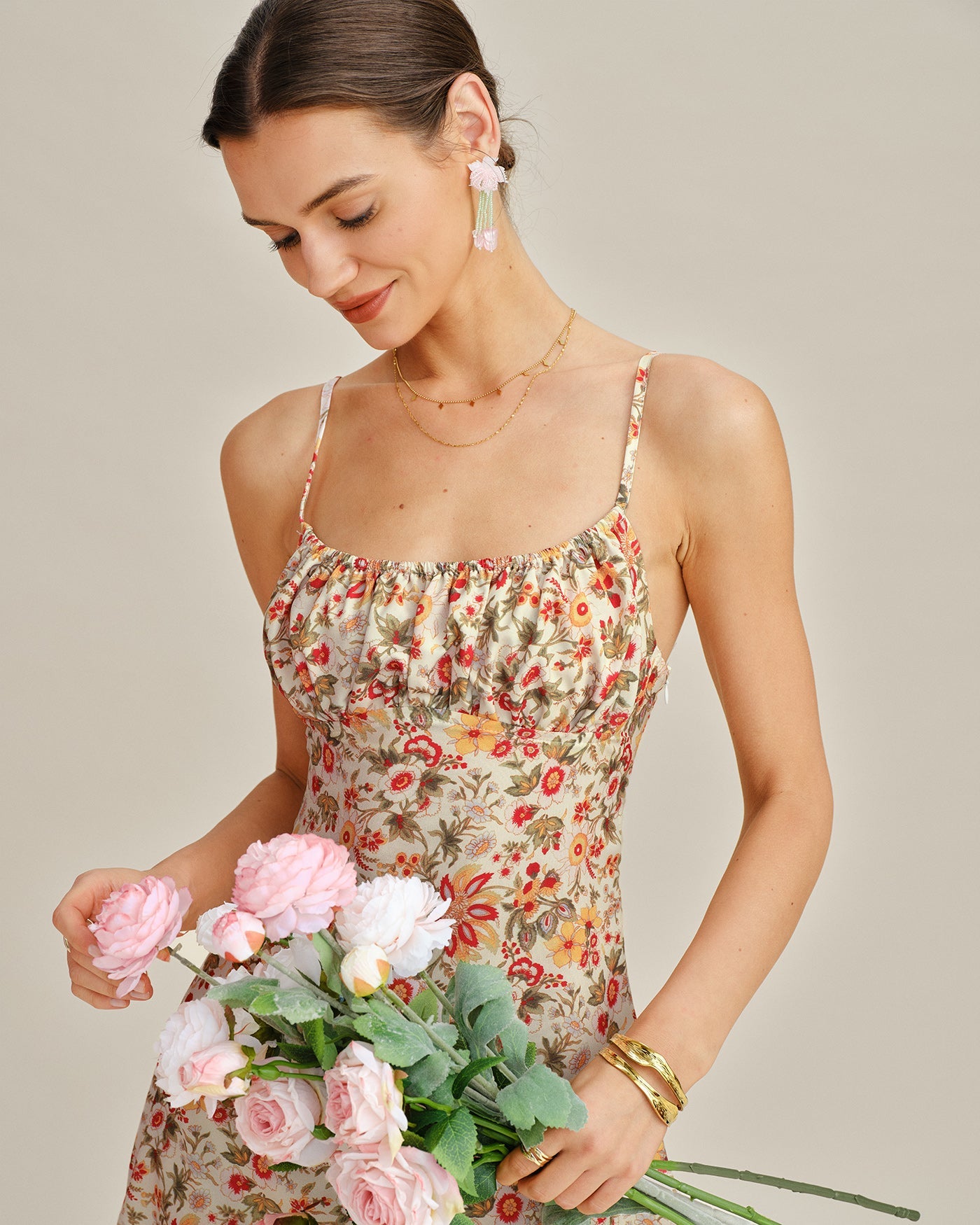 Floral Shirred Slip Mini Dress | Rihoas