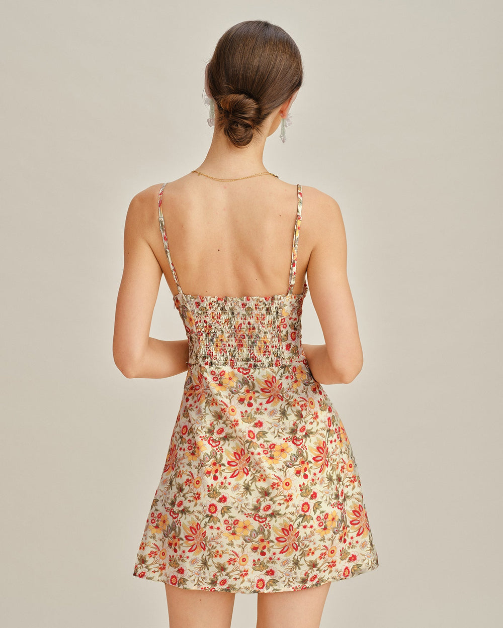 Floral Shirred Slip Mini Dress | Rihoas