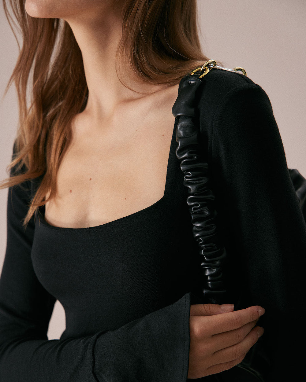 The Black Square Neck Slit Flare Sleeve Tee | Rihoas