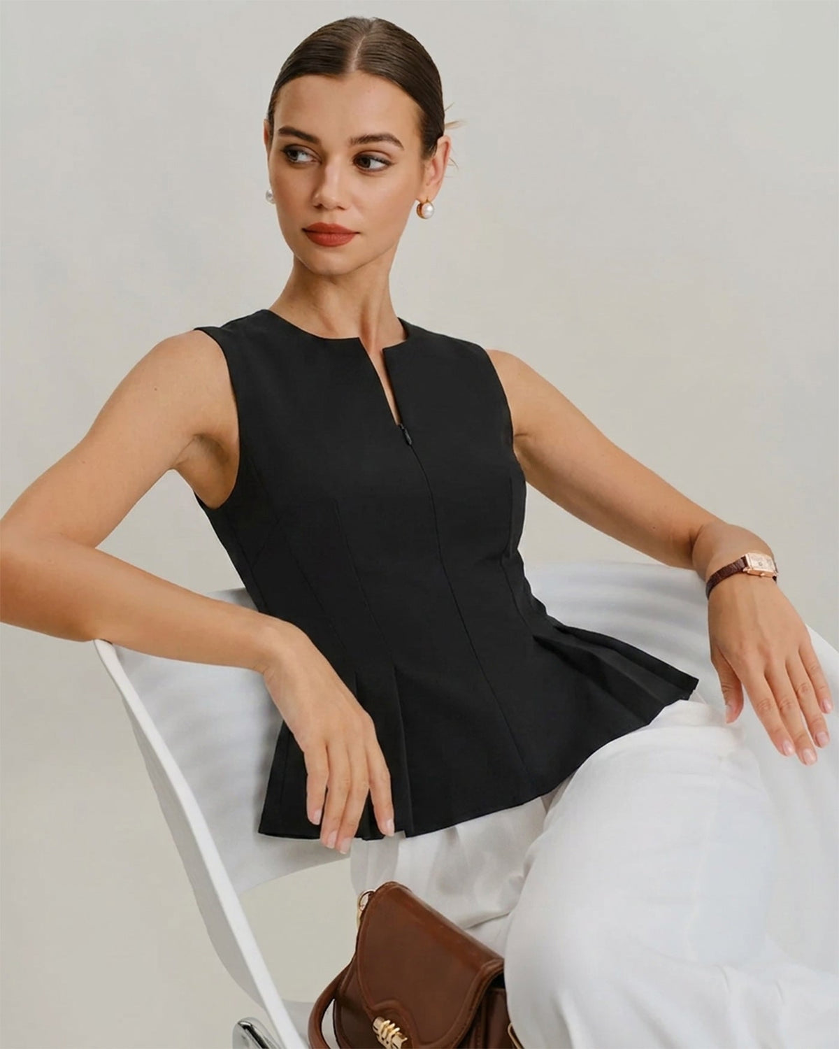 Black Solid Ruched Tank Top | Rihoas