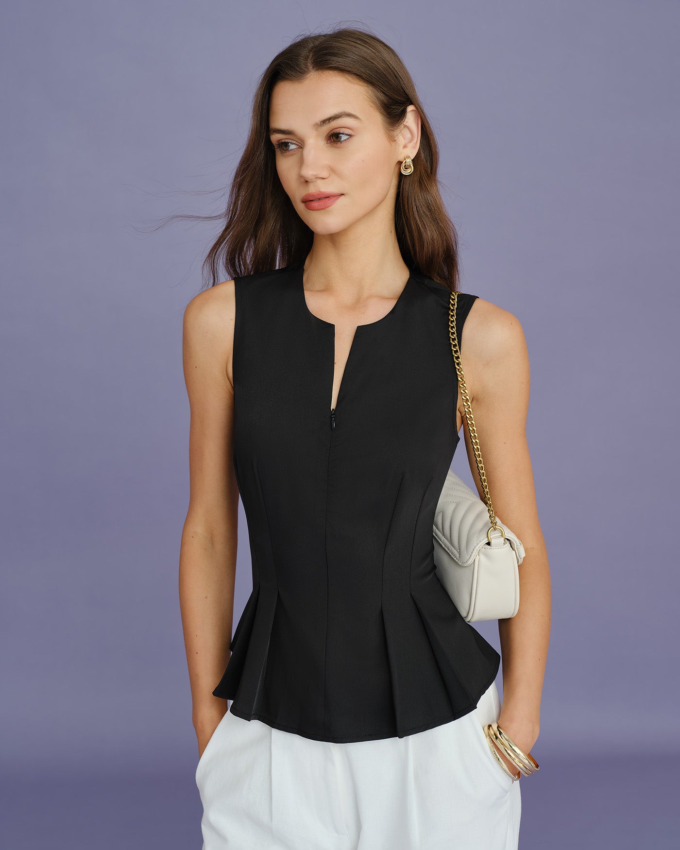Black Solid Ruched Tank Top | Rihoas