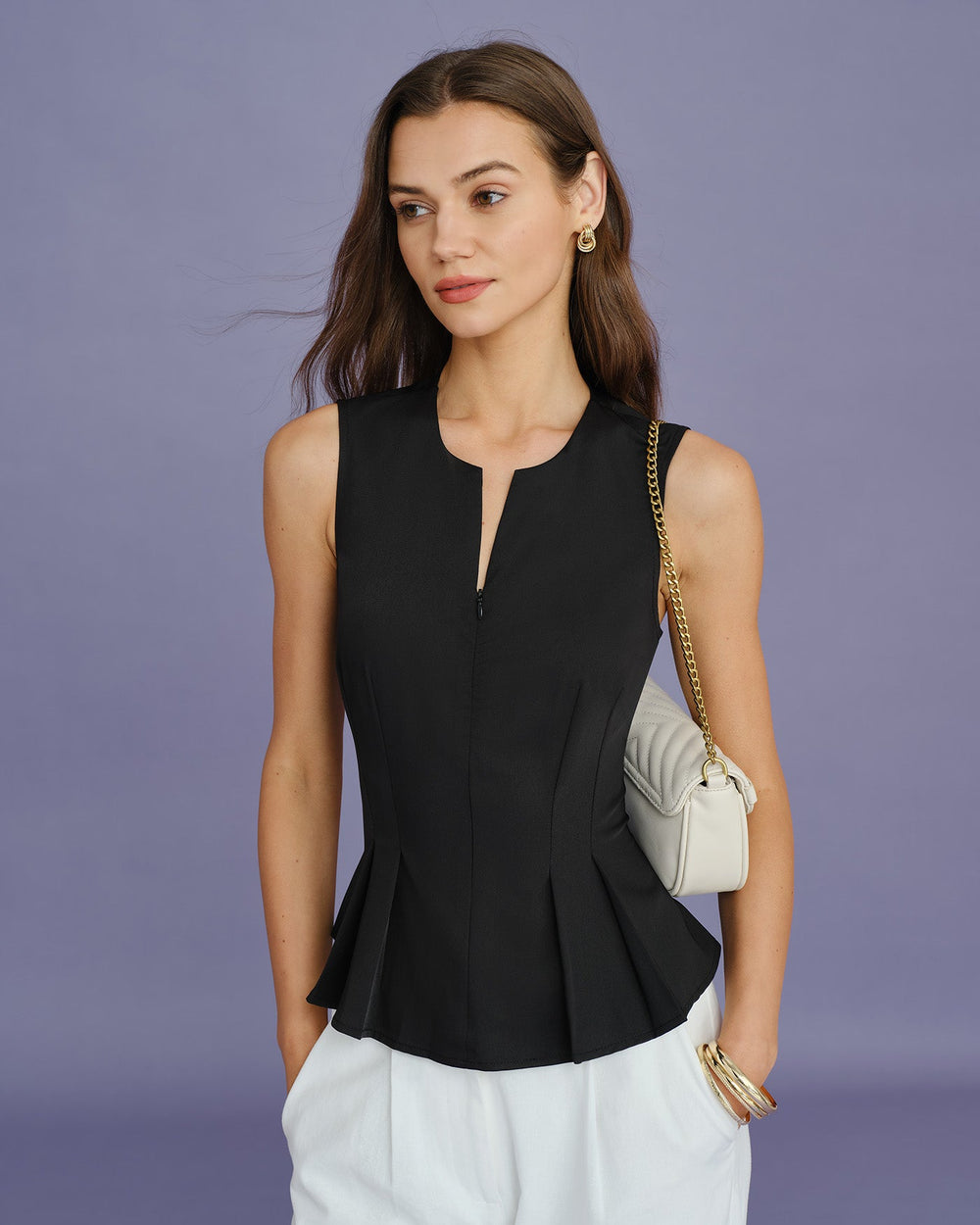 Black Solid Ruched Tank Top | Rihoas