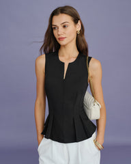 Black Solid Ruched Tank Top | Rihoas
