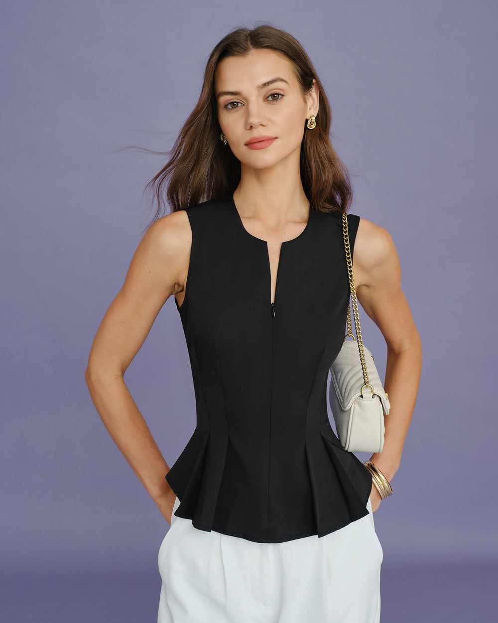 Black Solid Ruched Tank Top | Rihoas