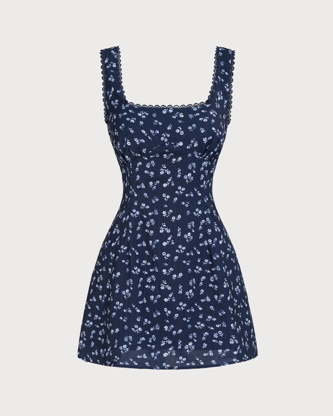 Navy Floral Square Neck Slip Mini Dress | Rihoas