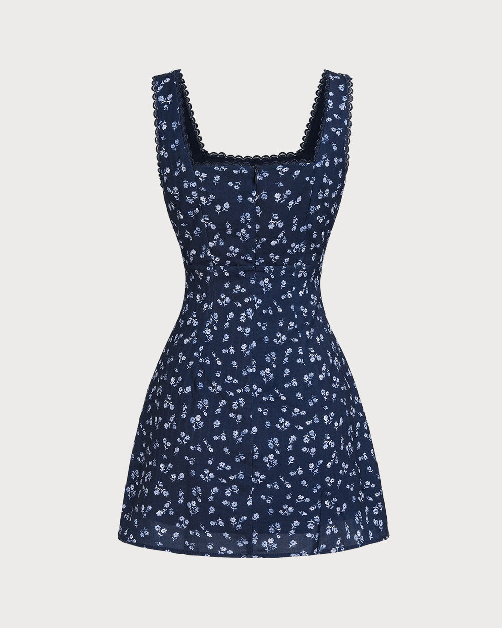 Navy Floral Square Neck Slip Mini Dress | Rihoas