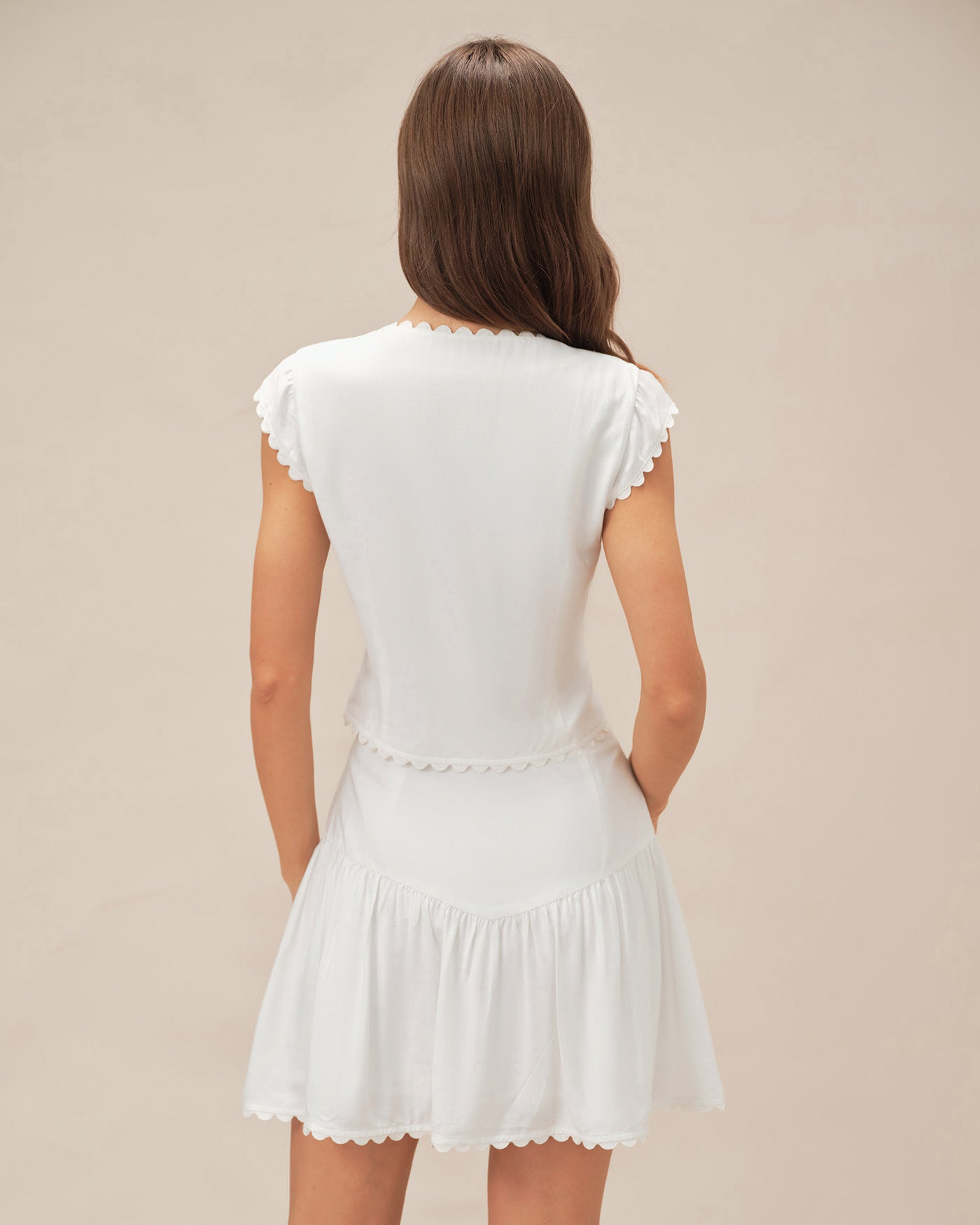 White Button Ruched Mini Skirt | Rihoas