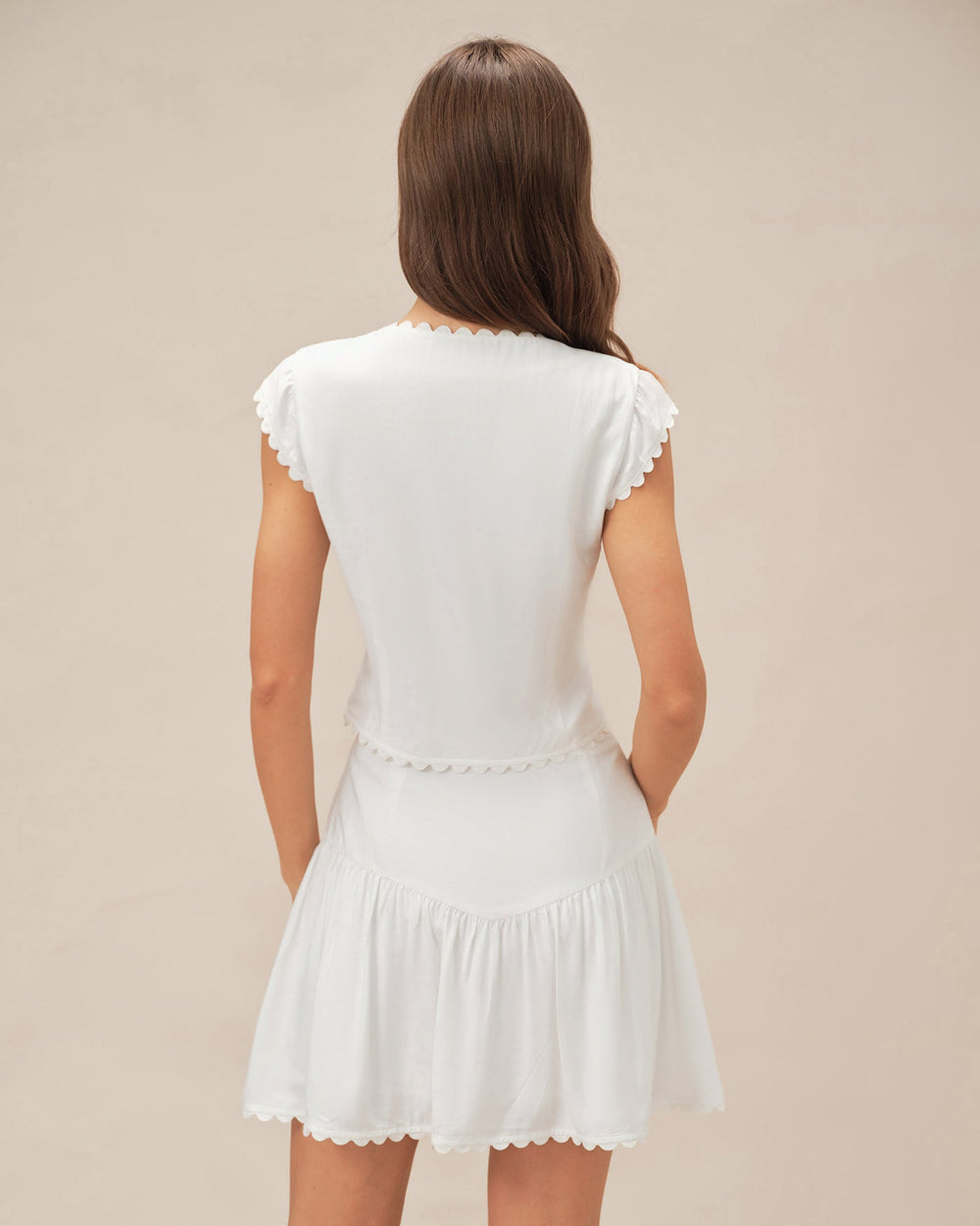 White Button Ruched Mini Skirt | Rihoas