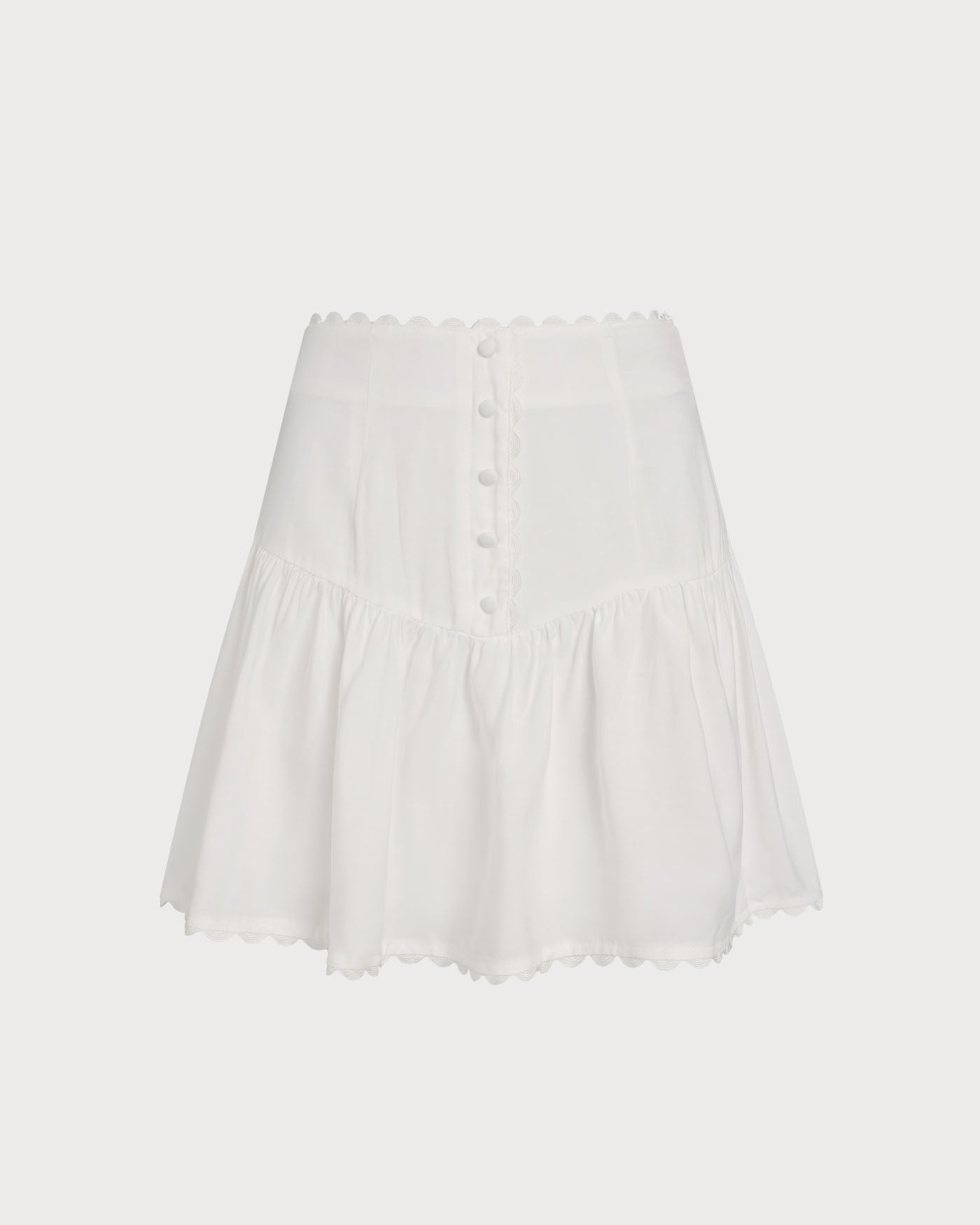 White Button Ruched Mini Skirt | Rihoas