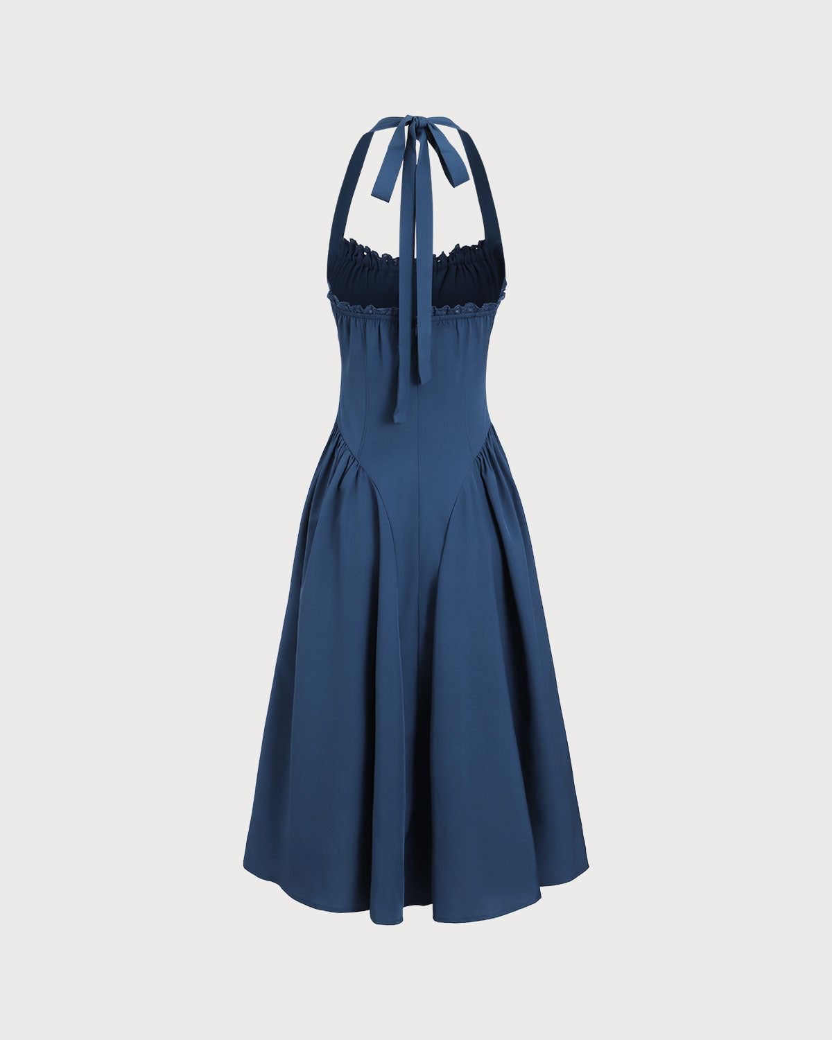 Navy Ruched Halter Midi Dress | Rihoas