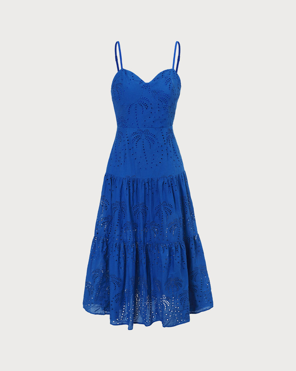 The Blue Sweetheart Neck Embroidery Slip Midi Dress | Rihoas