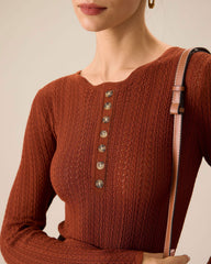 Women's Brown Round Neck Slim Sweater | Rihoas