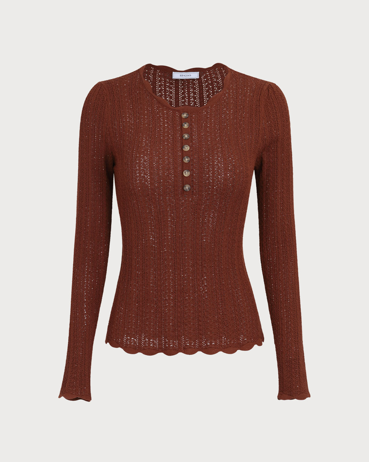 Women's Brown Round Neck Slim Sweater | Rihoas