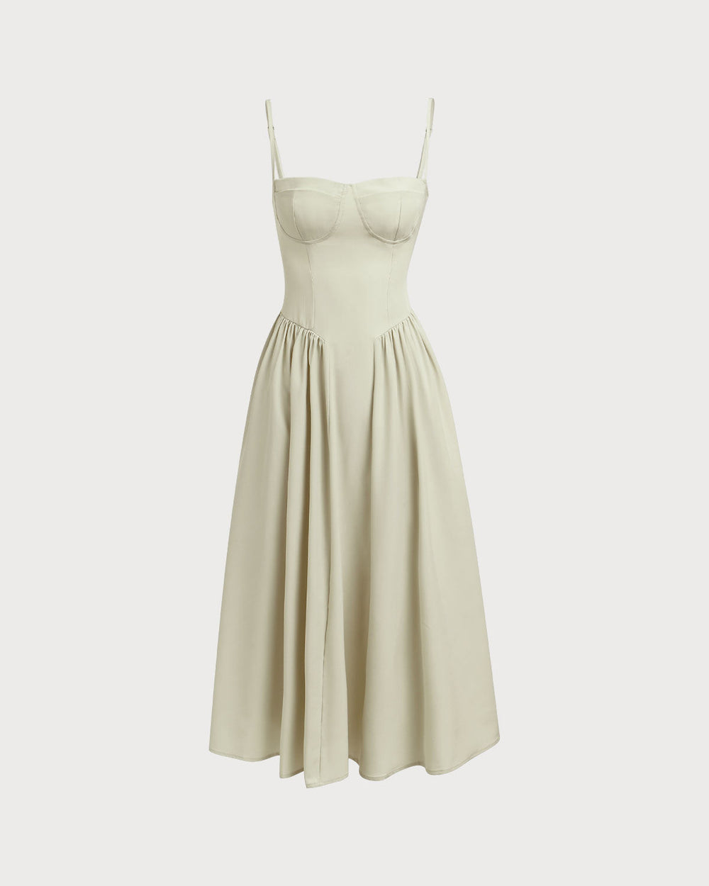 Green Square Neck Pocket Slip Midi Dress | Rihoas