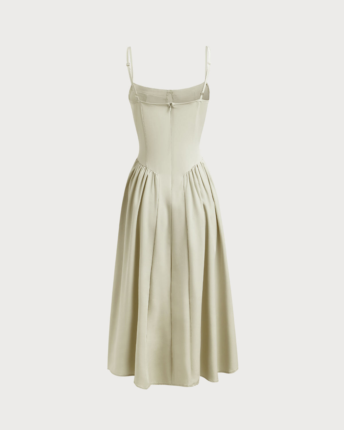 Green Square Neck Pocket Slip Midi Dress | Rihoas