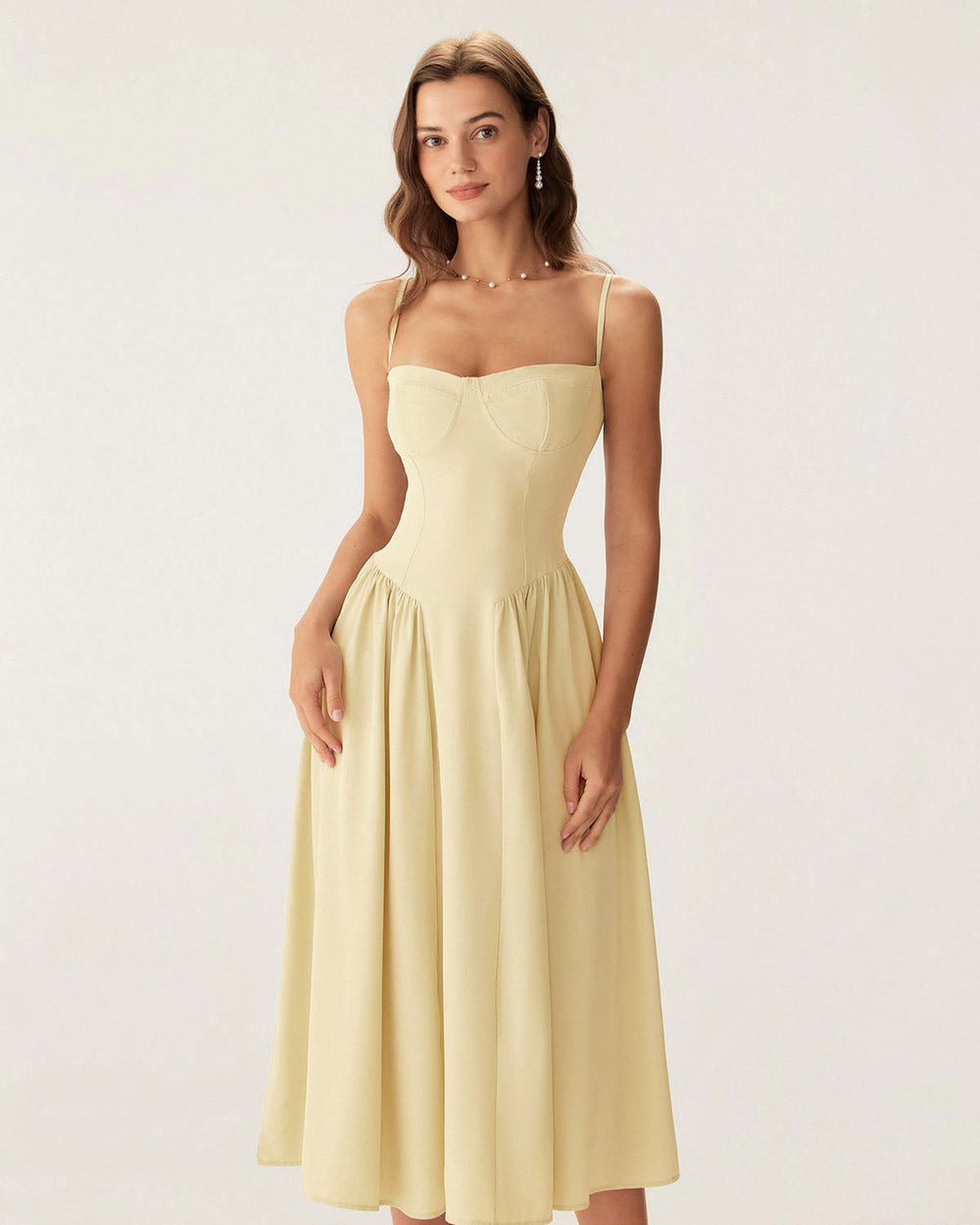 Yellow Square Neck Pocket Slip Midi Dress | Rihoas