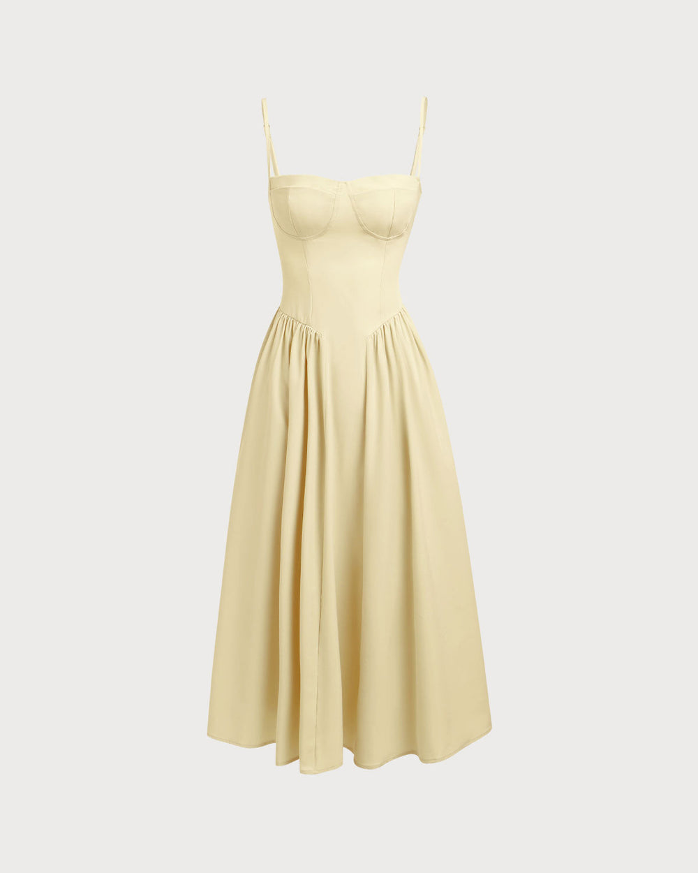 Yellow Square Neck Pocket Slip Midi Dress | Rihoas