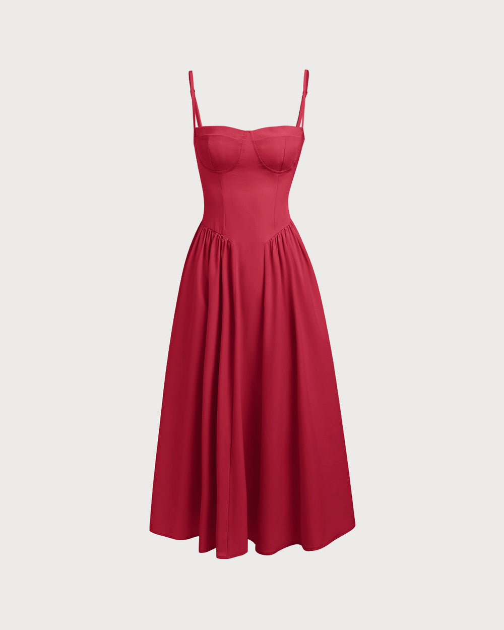 Red Square Neck Pocket Slip Midi Dress | Rihoas