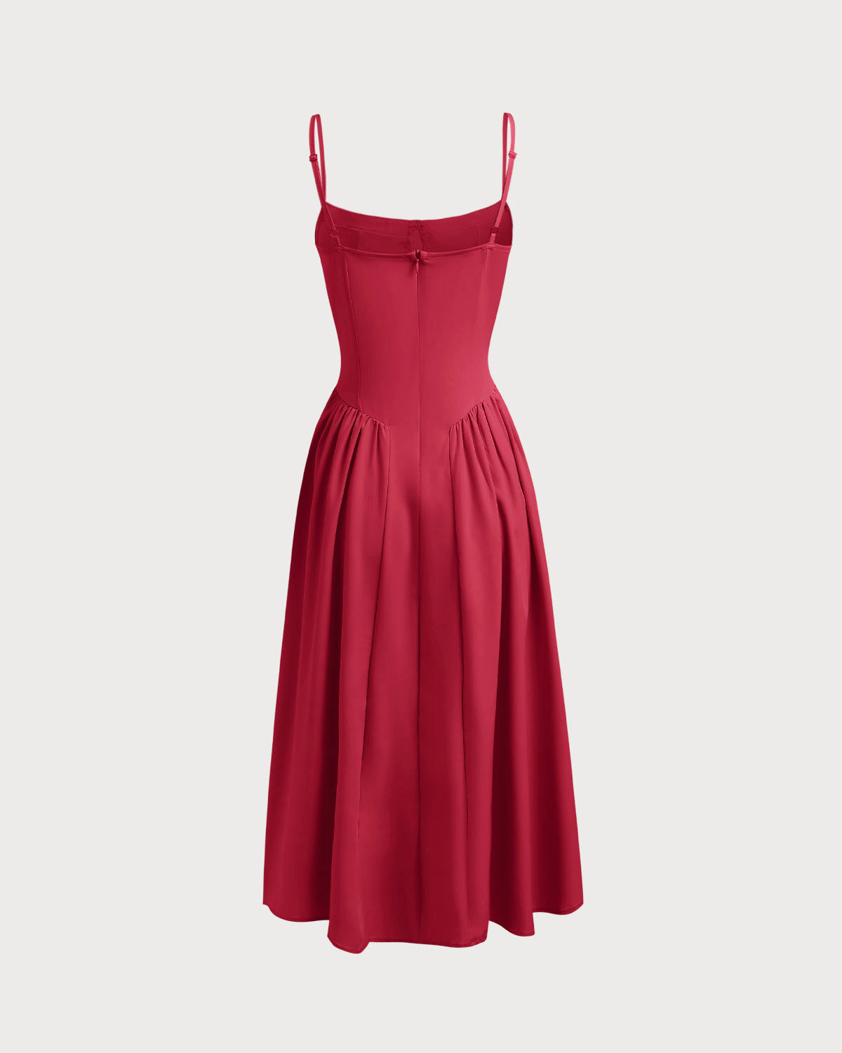 Red Square Neck Pocket Slip Midi Dress | Rihoas