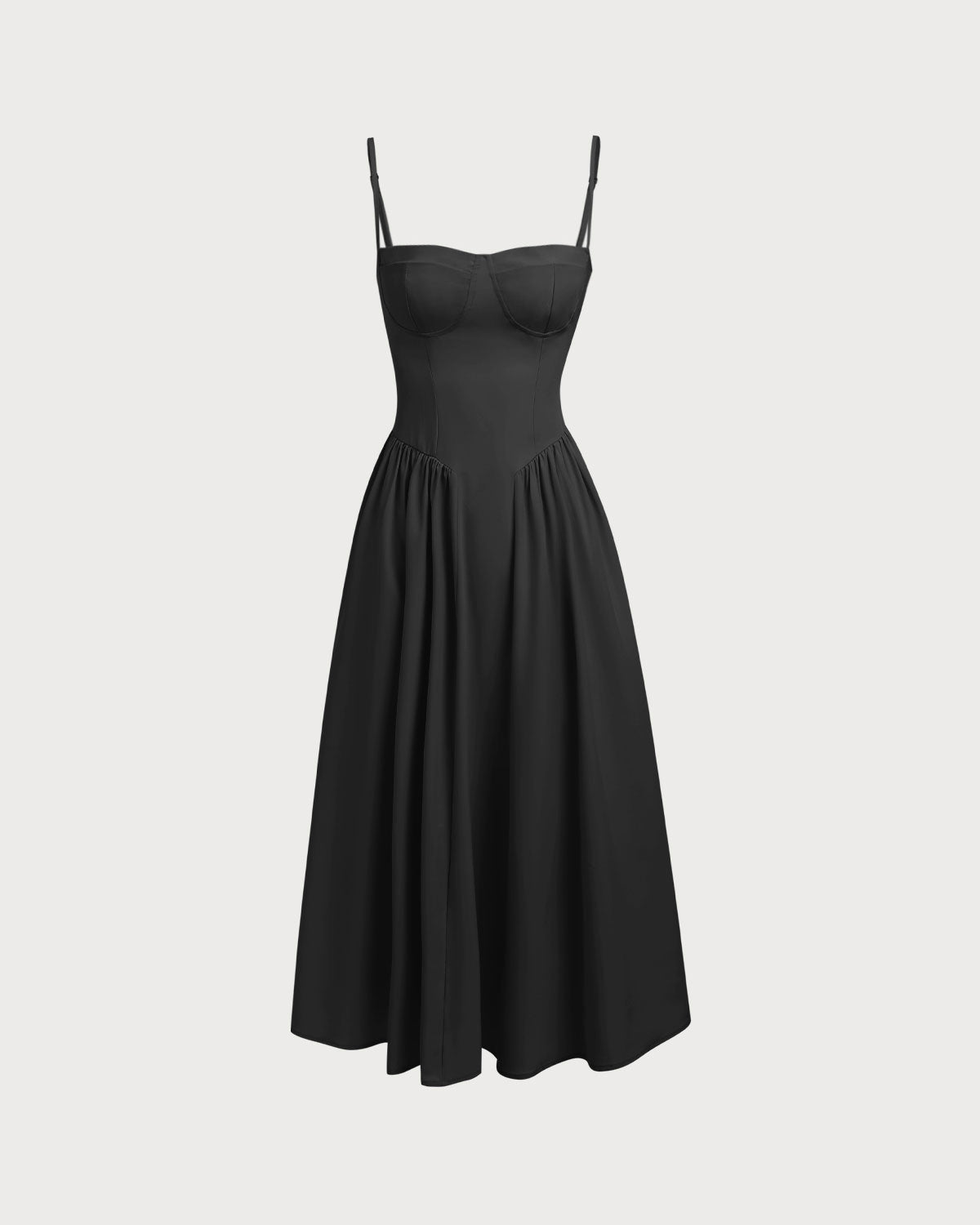 Black Square Neck Pocket Slip Midi Dress | Rihoas