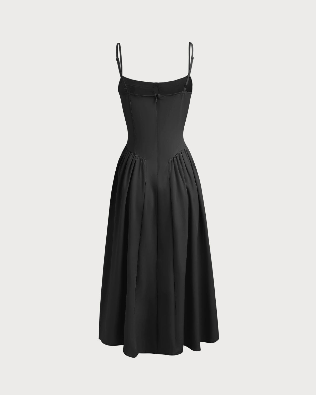 Black Square Neck Pocket Slip Midi Dress | Rihoas