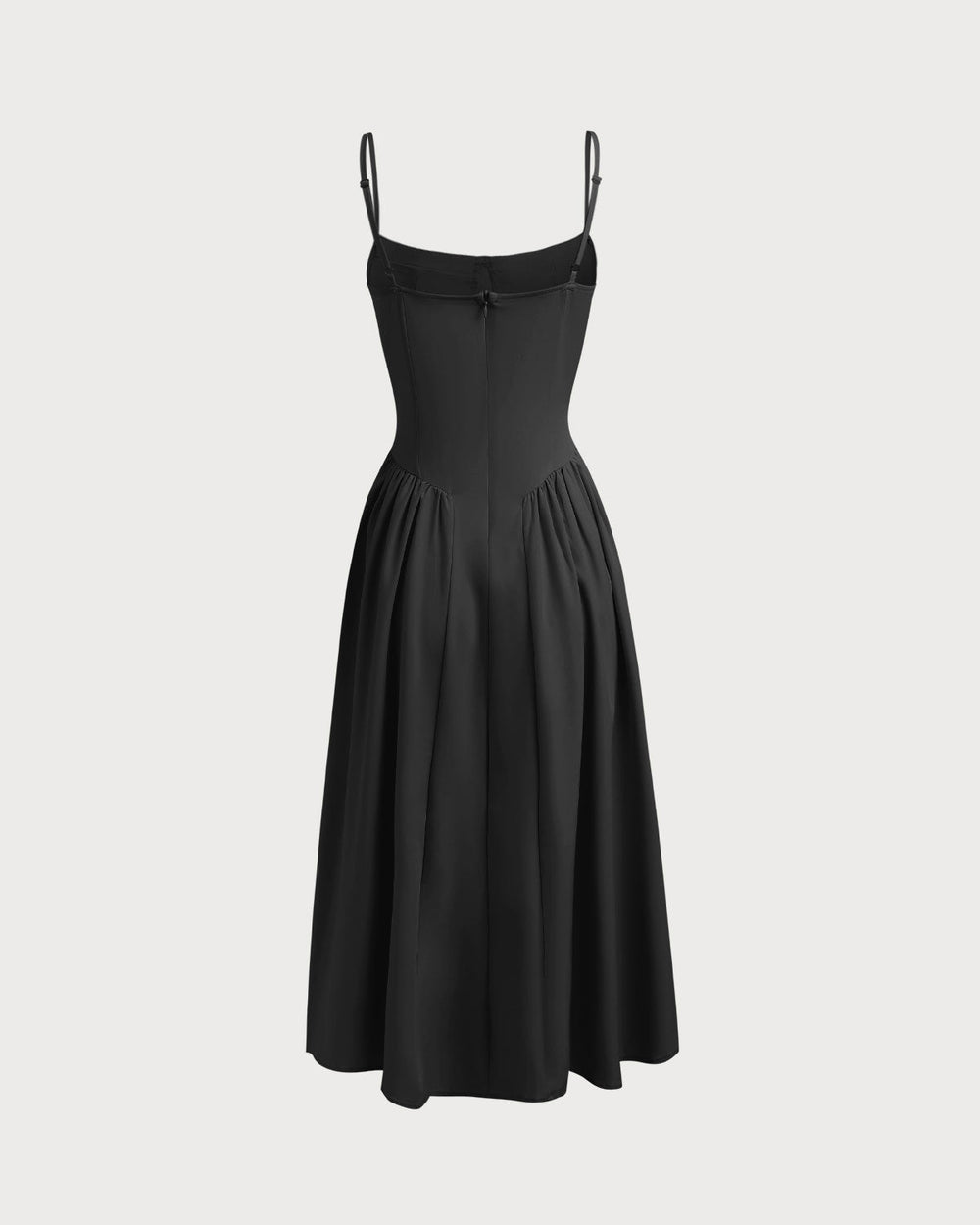 Black Square Neck Pocket Slip Midi Dress | Rihoas
