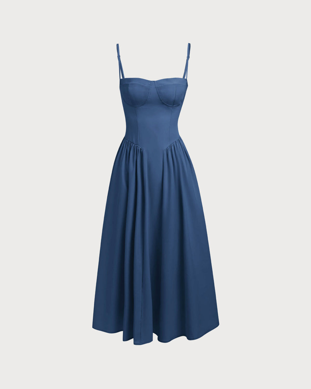 Navy Square Neck Pocket Slip Midi Dress | Rihoas