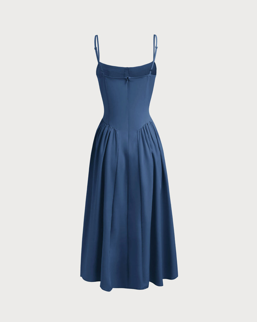 Navy Square Neck Pocket Slip Midi Dress | Rihoas