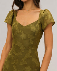 Green Sweetheart Neck Jacquard Maxi Dress | Rihoas