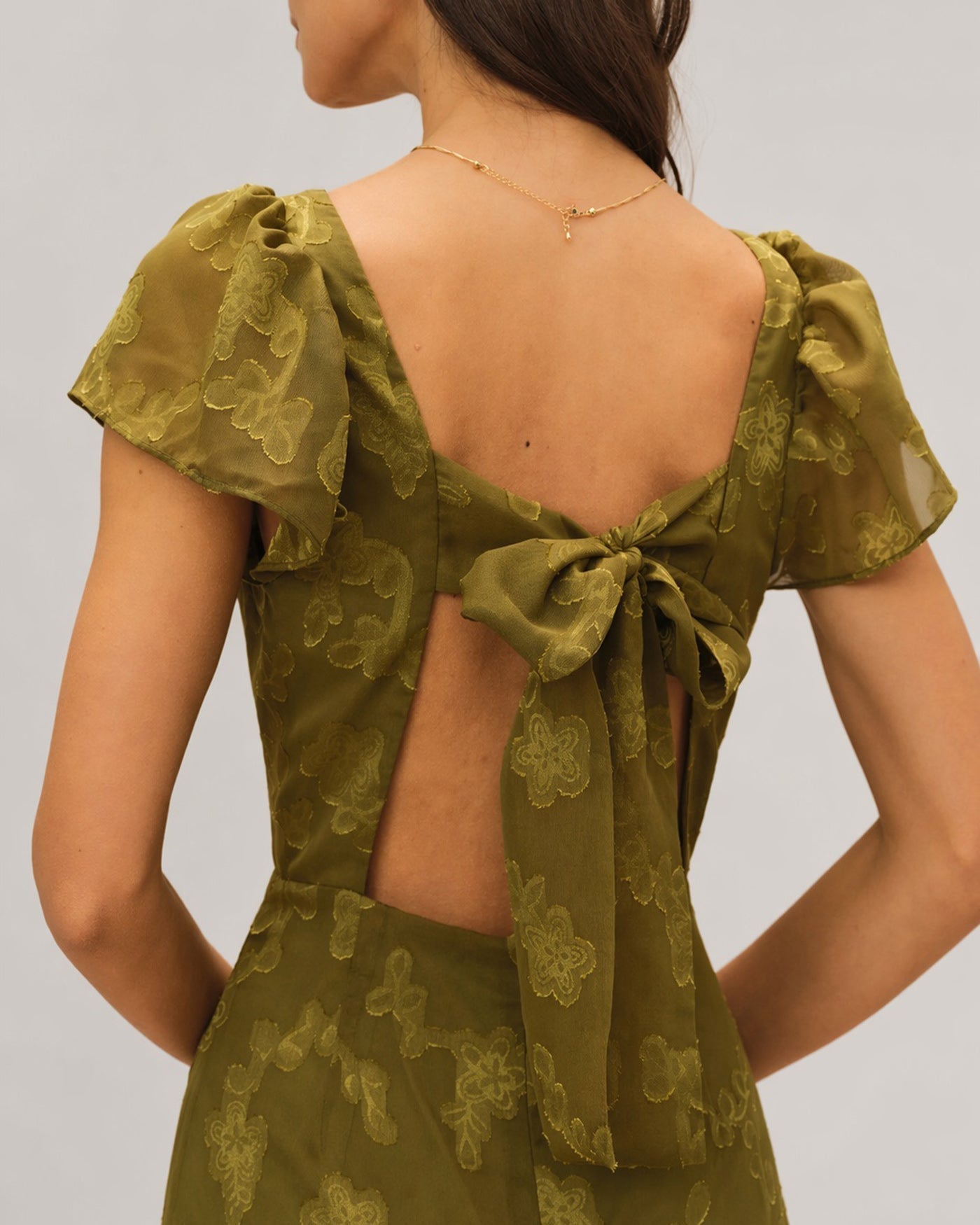 Green Sweetheart Neck Jacquard Maxi Dress | Rihoas