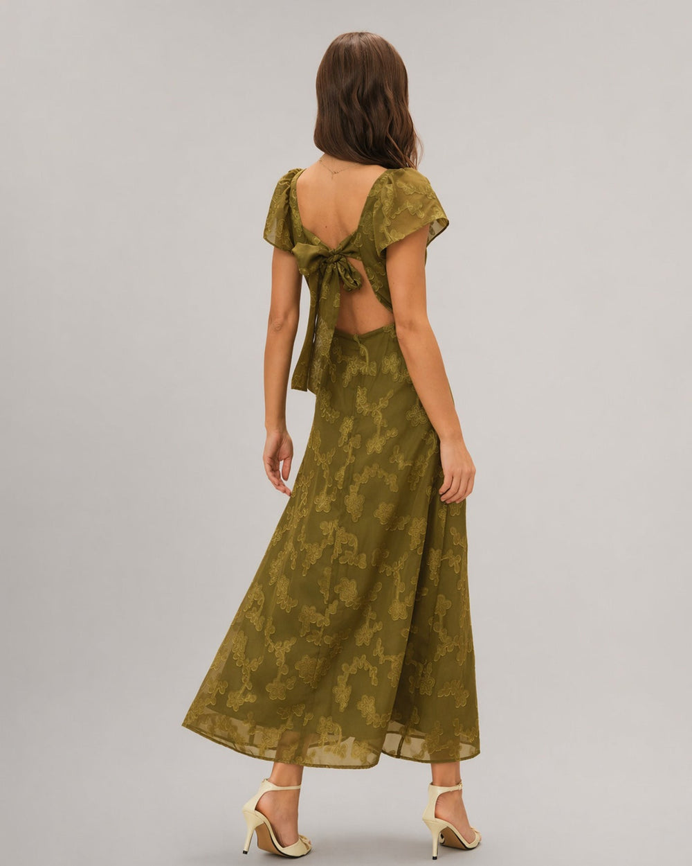 Green Sweetheart Neck Jacquard Maxi Dress | Rihoas