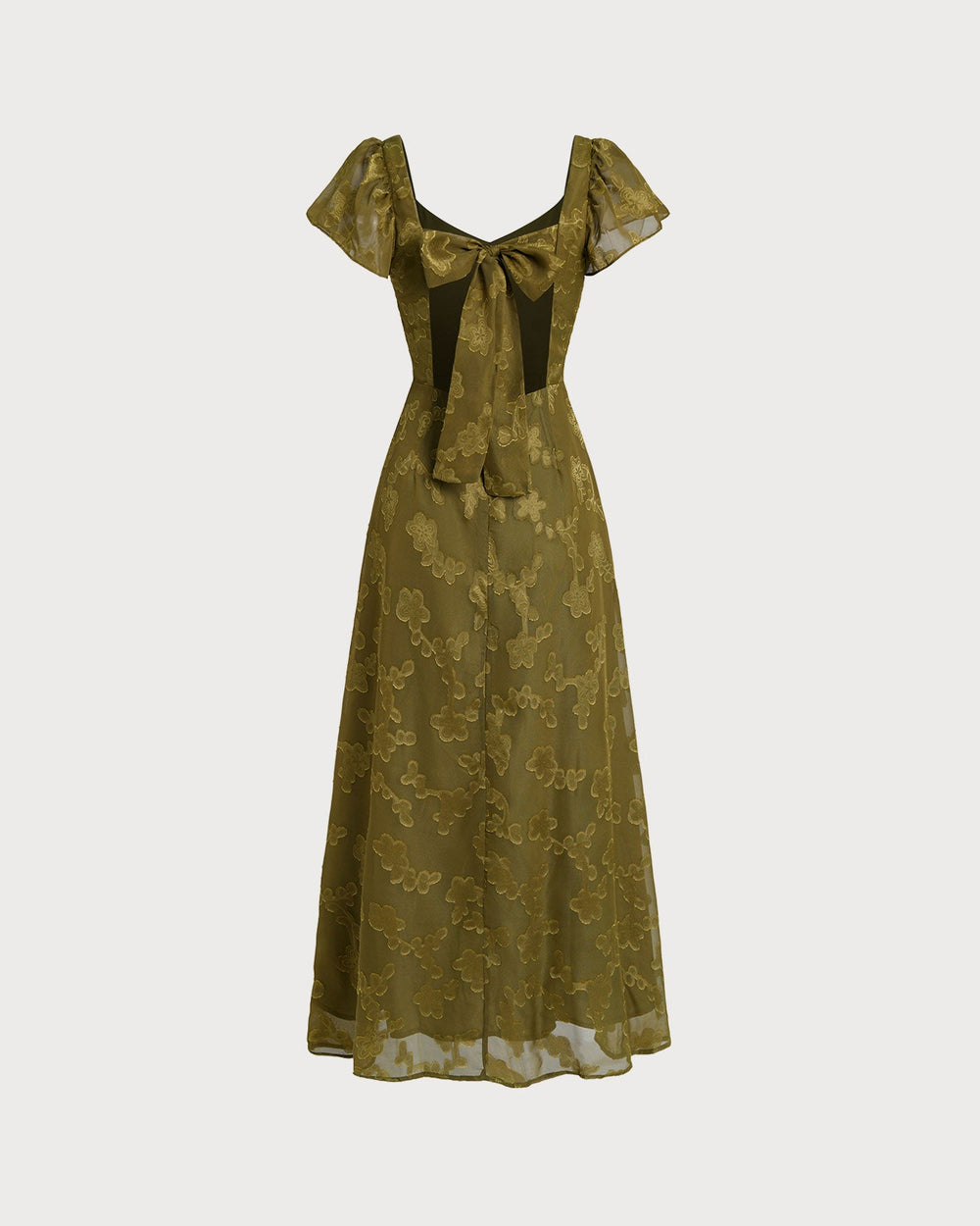 Green Sweetheart Neck Jacquard Maxi Dress | Rihoas
