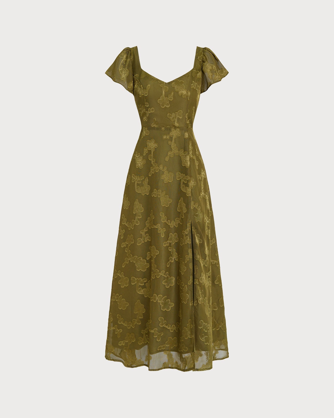 Green Sweetheart Neck Jacquard Maxi Dress | Rihoas