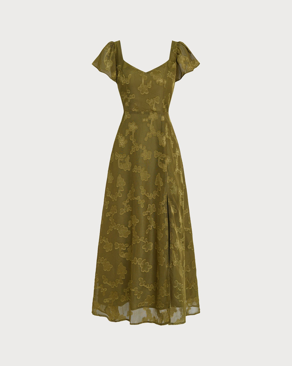Green Sweetheart Neck Jacquard Maxi Dress | Rihoas