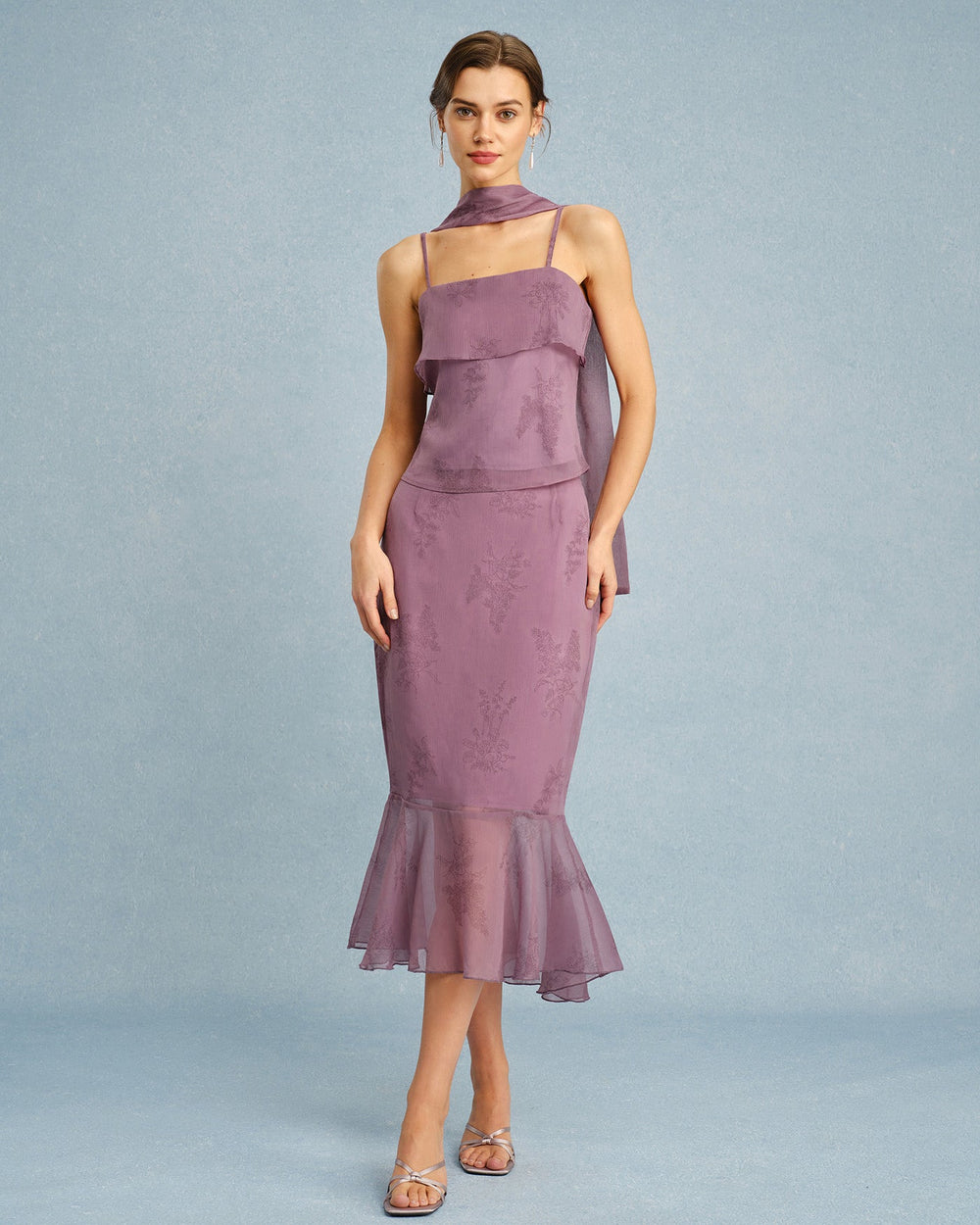 Purple Floral Mermaid Midi Skirt | Rihoas
