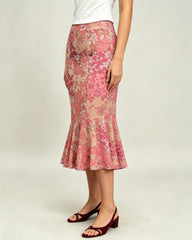 Pink Floral Mermaid Midi Skirt | Rihoas