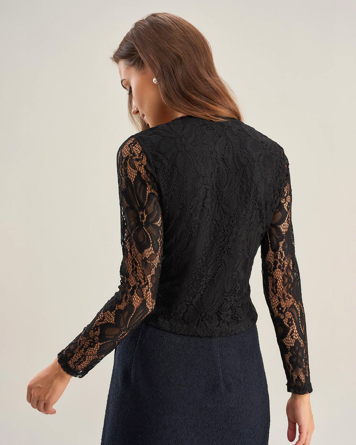 Black V Neck Slim Lace Tee | Rihoas