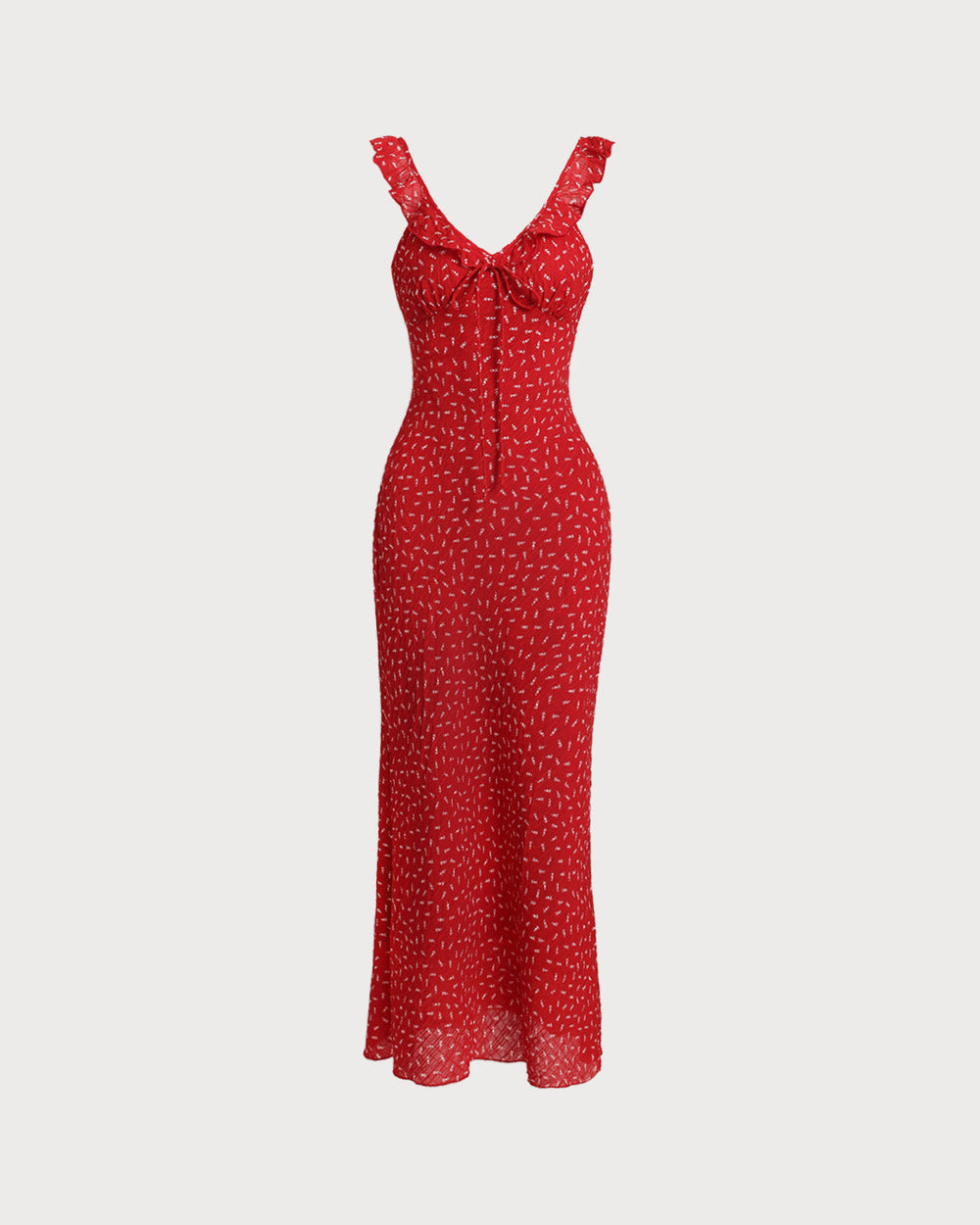 Red Floral V Neck Ruffle Maxi Dress | Rihoas