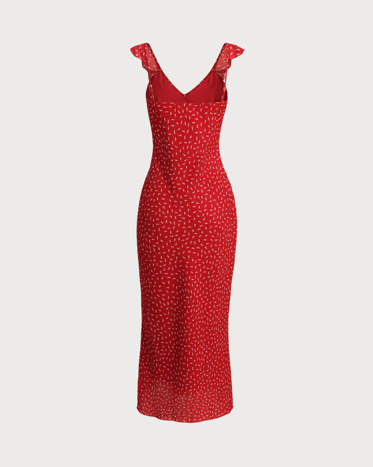 Red Floral V Neck Ruffle Maxi Dress | Rihoas
