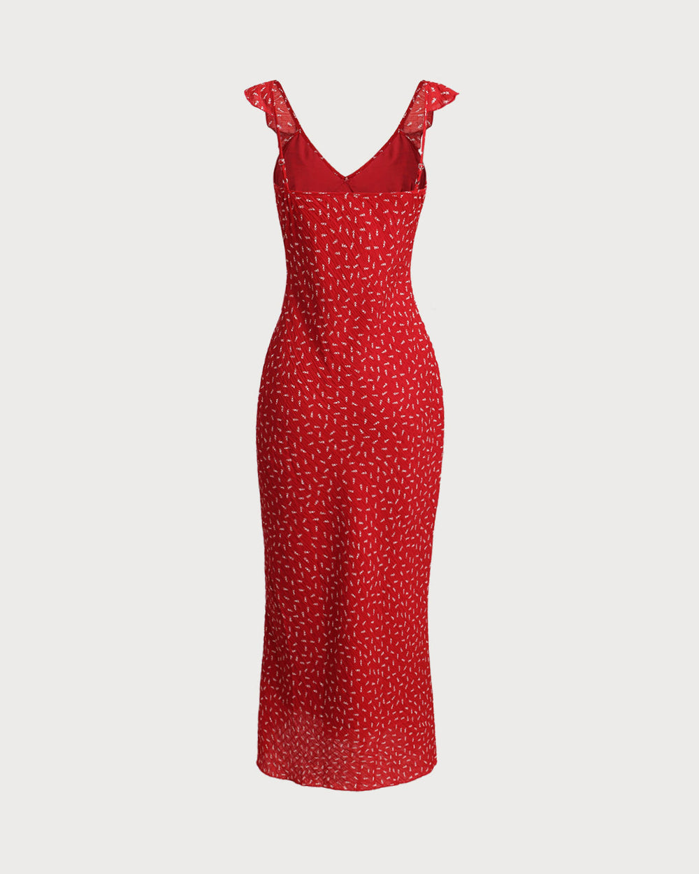 Red Floral V Neck Ruffle Maxi Dress | Rihoas