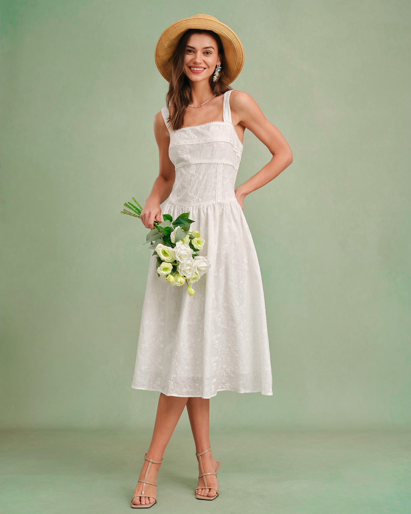White Square Neck Slip Midi Dress | Rihoas