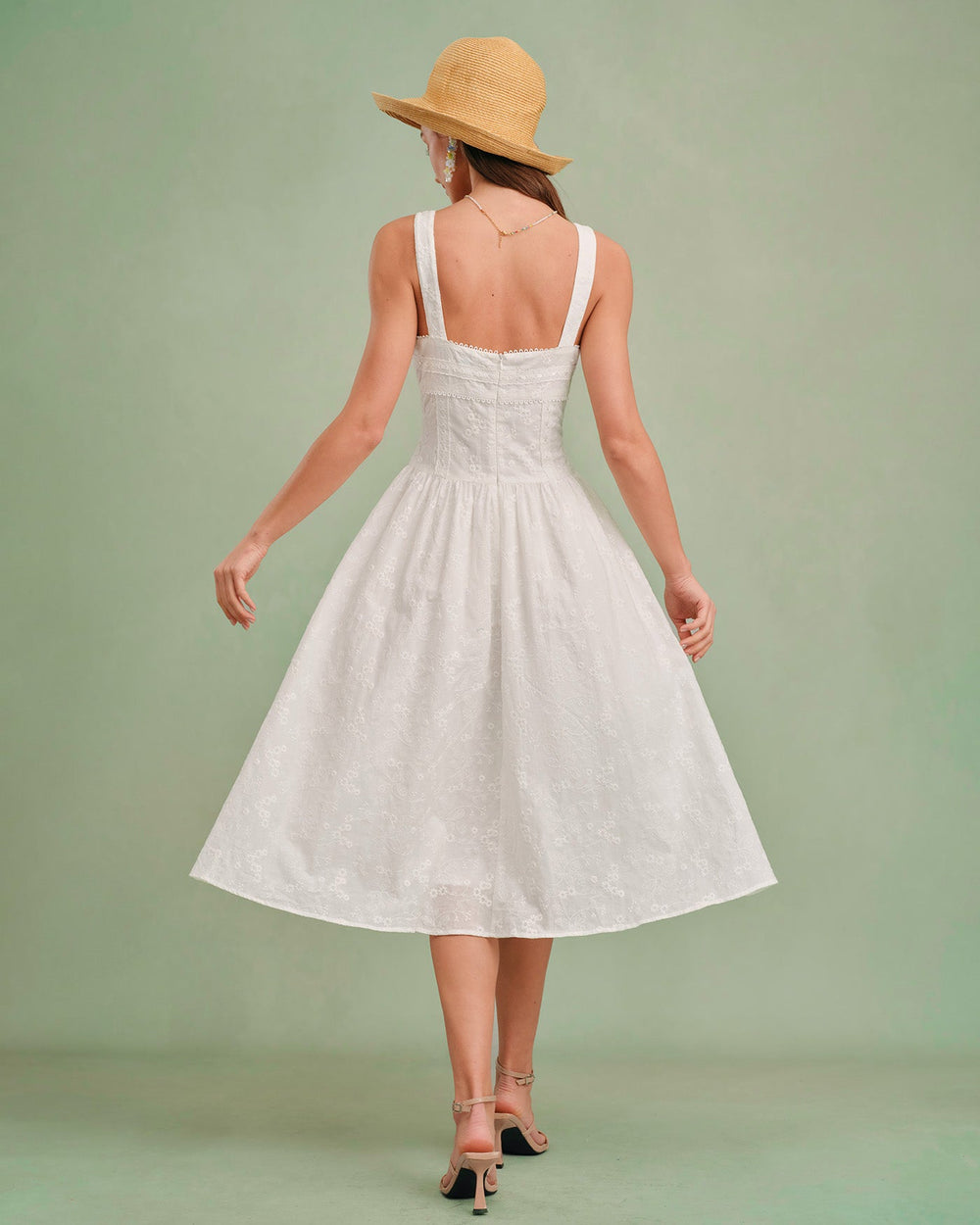 White Square Neck Slip Midi Dress | Rihoas