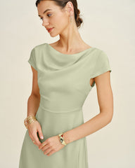 Green Boat Neck Tunic Midi Dress | Rihoas
